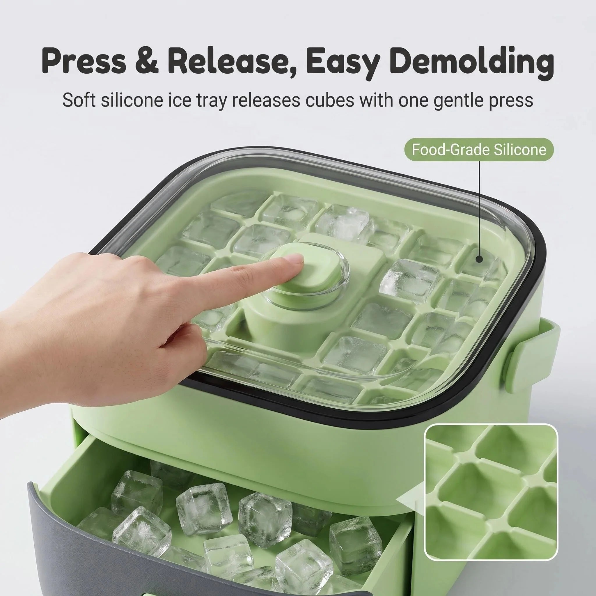 Ice Storage Container with Built-In Scoop Drawer Design Visible Window BPA Free Freezer Ice Cube Organizer Box