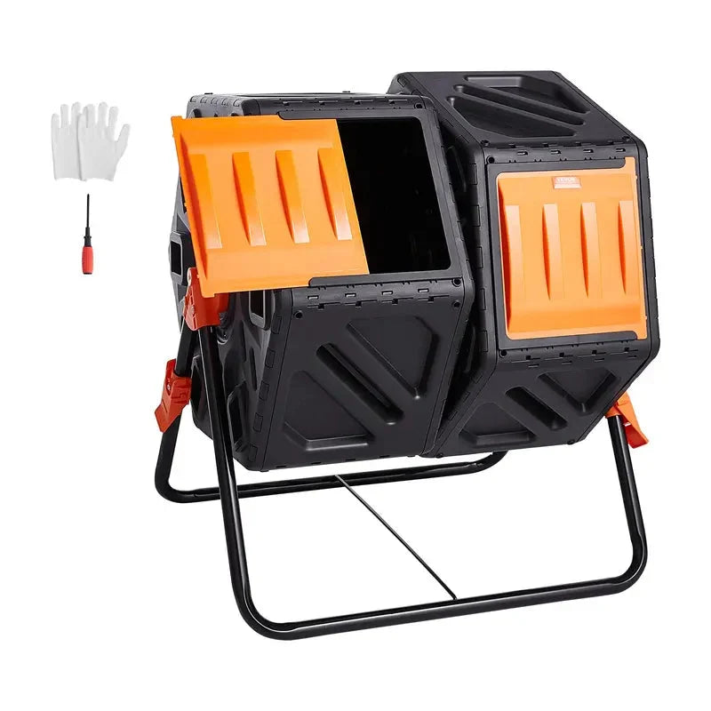Dual Rotating Compost Tumbler Bin Heavy Duty Outdoor Garden Composter with Accessories
