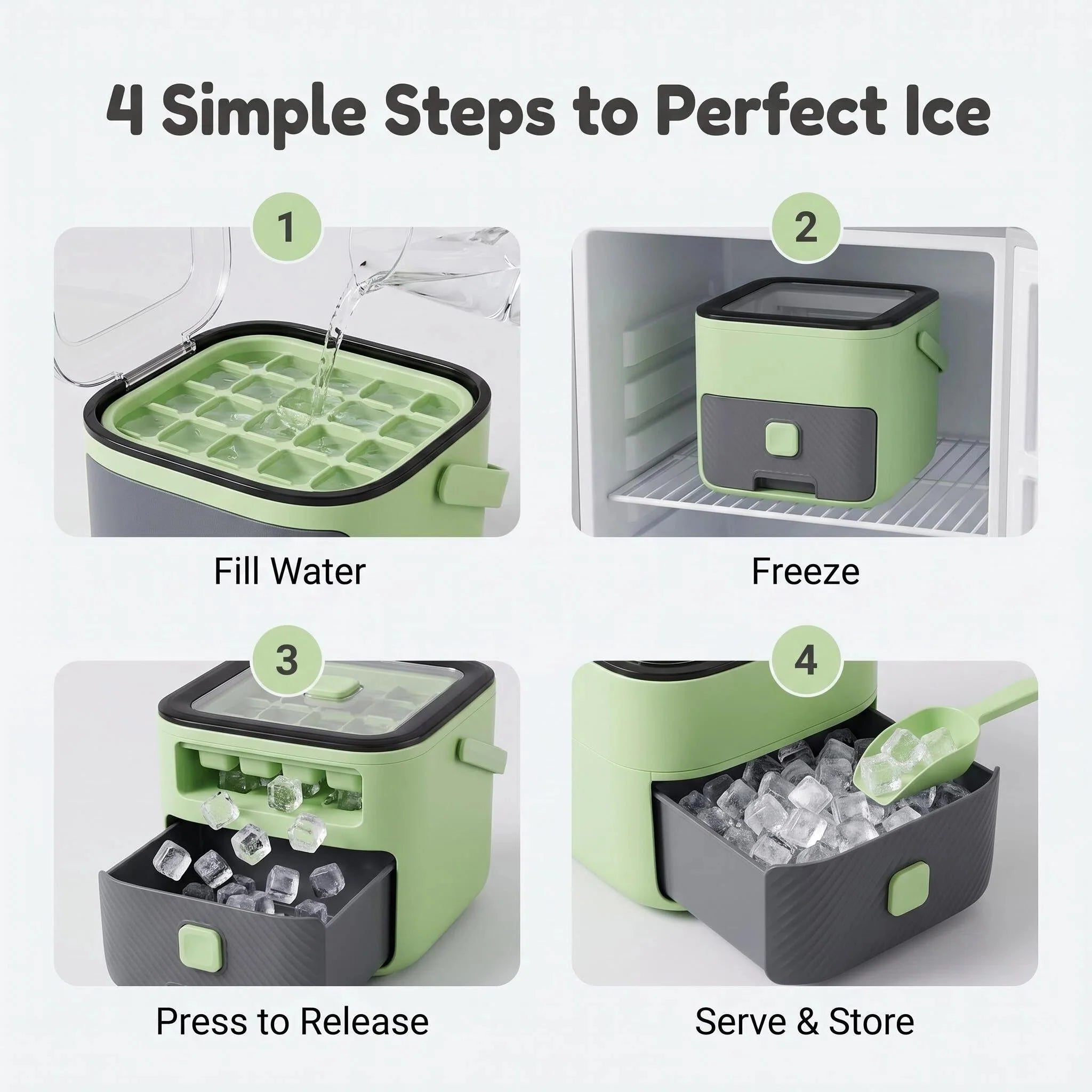 Ice Storage Container with Built-In Scoop Drawer Design Visible Window BPA Free Freezer Ice Cube Organizer Box