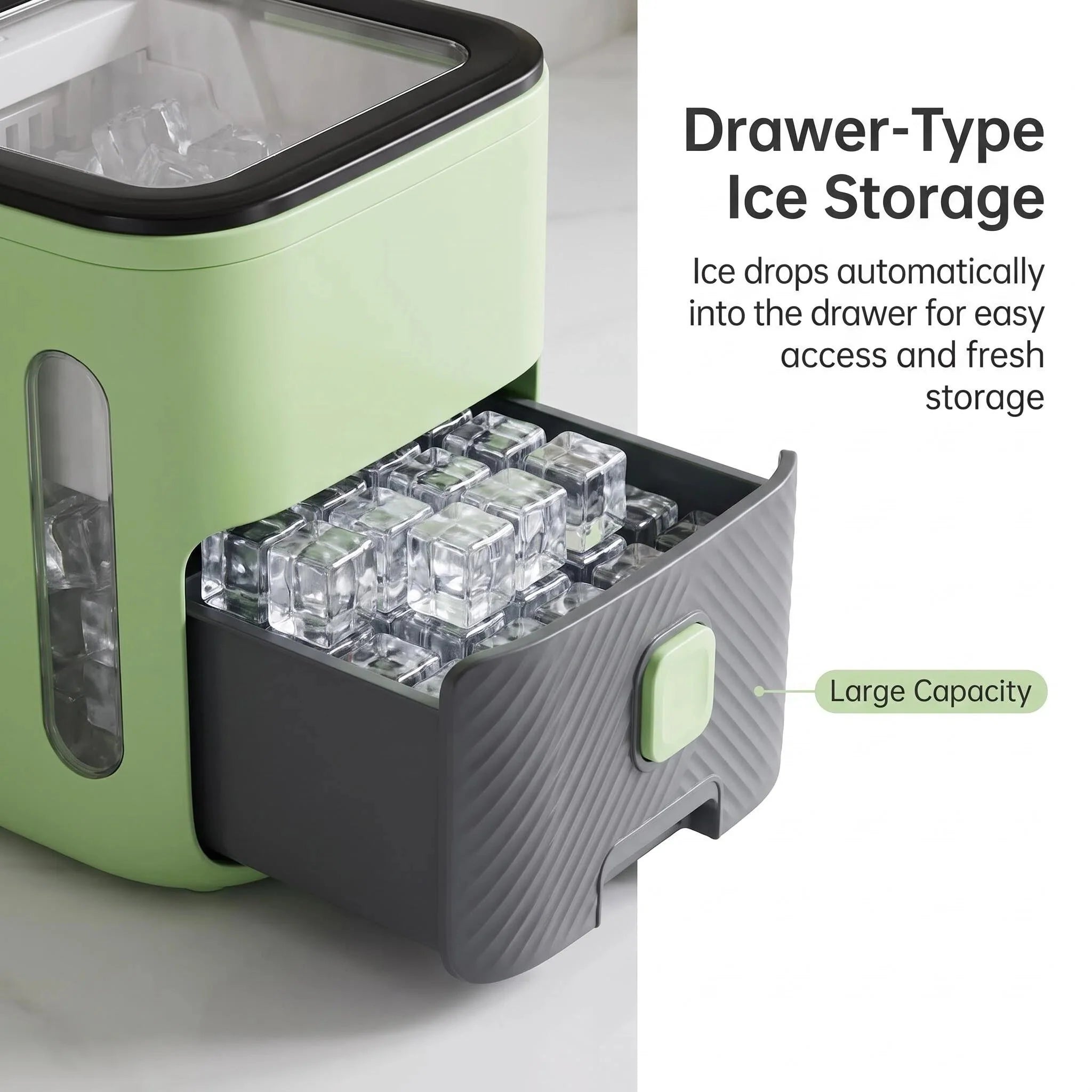 Ice Storage Container with Built-In Scoop Drawer Design Visible Window BPA Free Freezer Ice Cube Organizer Box