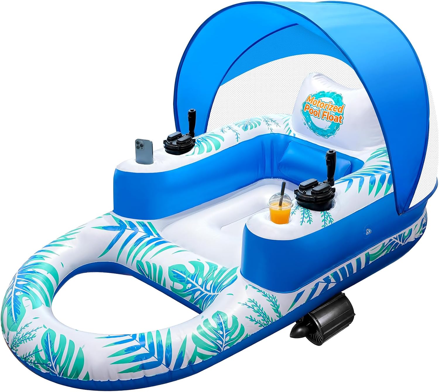 Motorized Pool Float with Canopy, Rechargeable Motorized Floats Lounger for Adults with Dual Motors, Lake Floats Adult Size with Cup Holder for Party