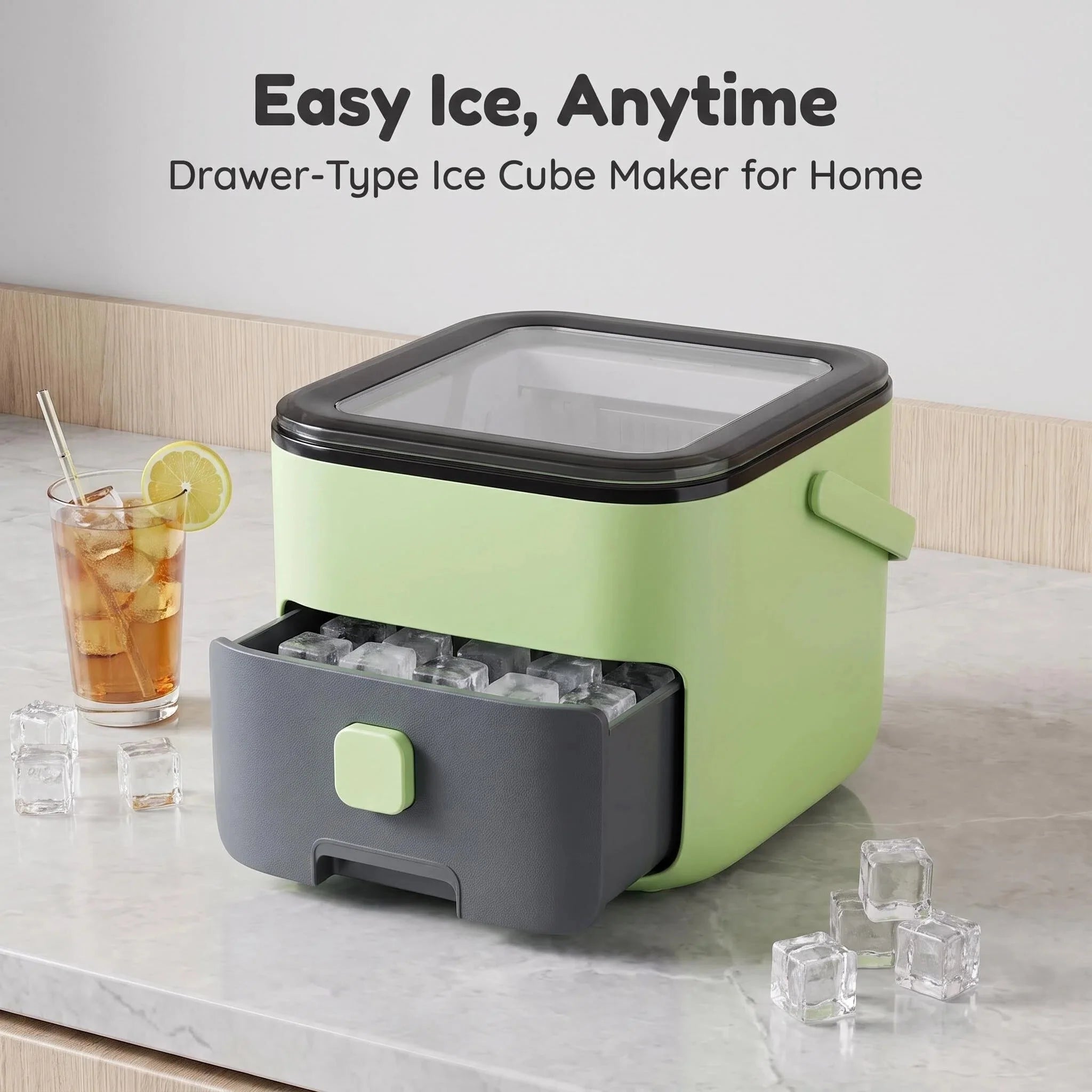 Ice Storage Container with Built-In Scoop Drawer Design Visible Window BPA Free Freezer Ice Cube Organizer Box