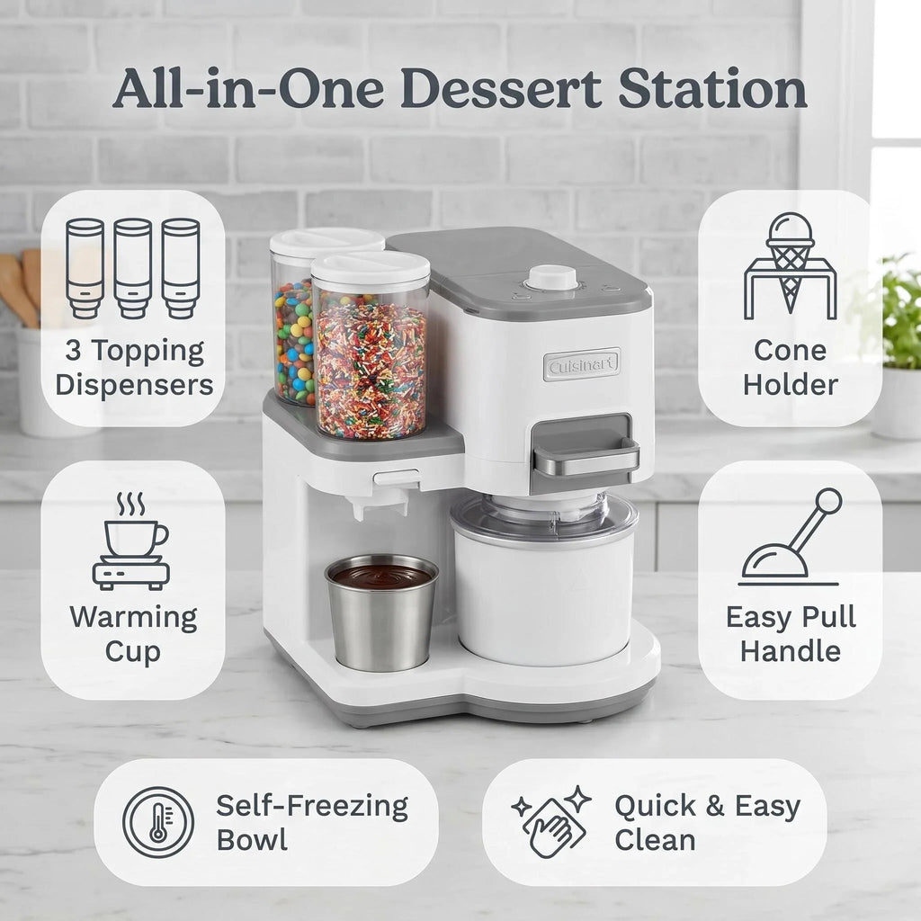 Countertop Soft Serve Ice Cream Machine Built-in Topping Storage Home Ice Cream Maker