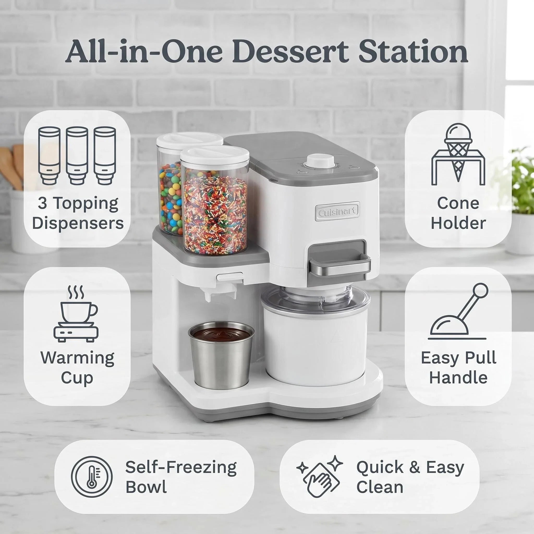 Countertop Soft Serve Ice Cream Machine Built-in Topping Storage Home Ice Cream Maker