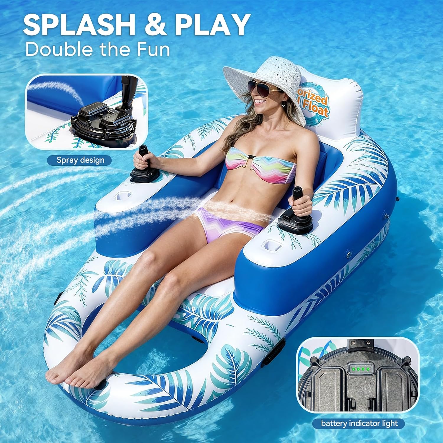 Motorized Pool Float with Canopy, Rechargeable Motorized Floats Lounger for Adults with Dual Motors, Lake Floats Adult Size with Cup Holder for Party