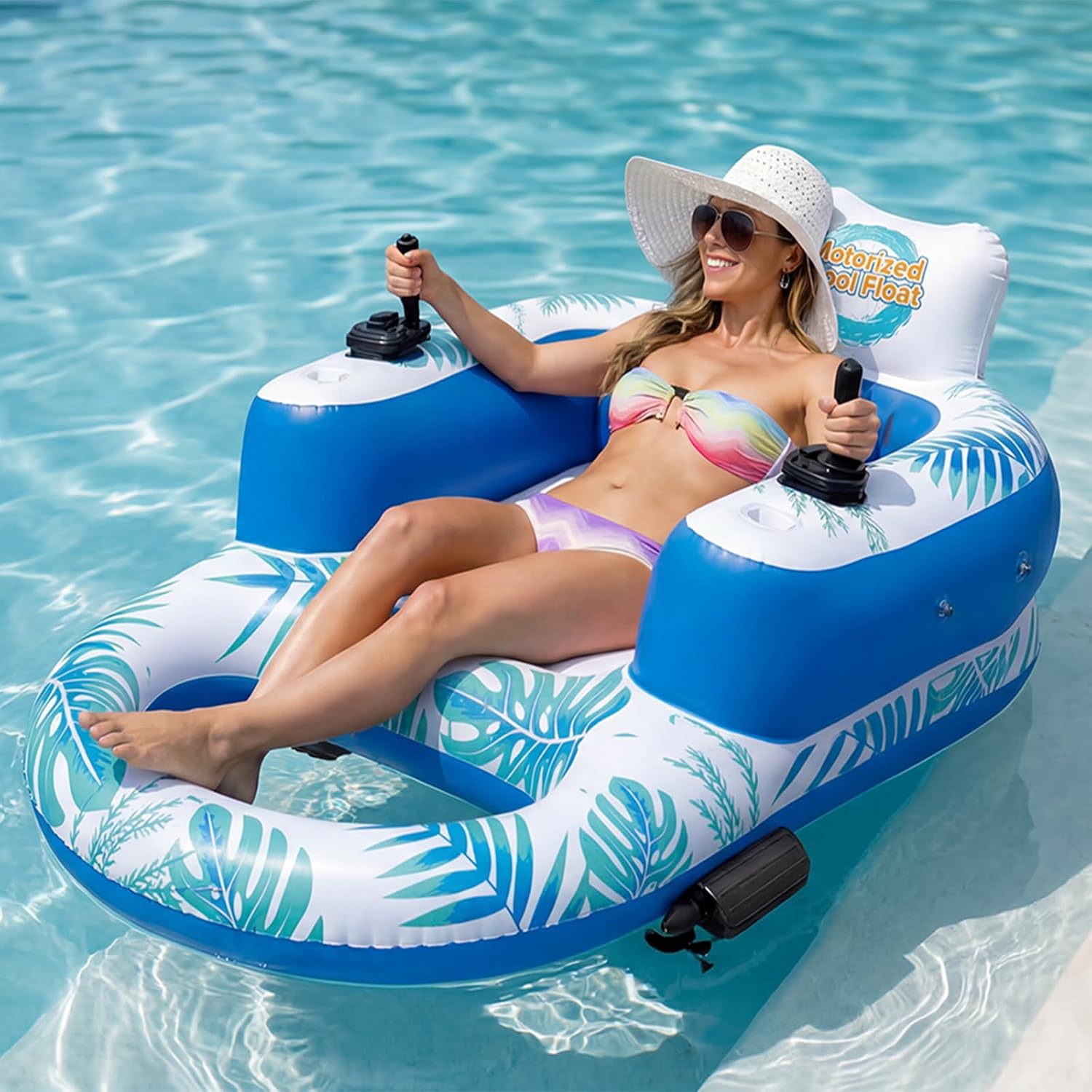 Motorized Pool Float with Canopy, Rechargeable Motorized Floats Lounger for Adults with Dual Motors, Lake Floats Adult Size with Cup Holder for Party