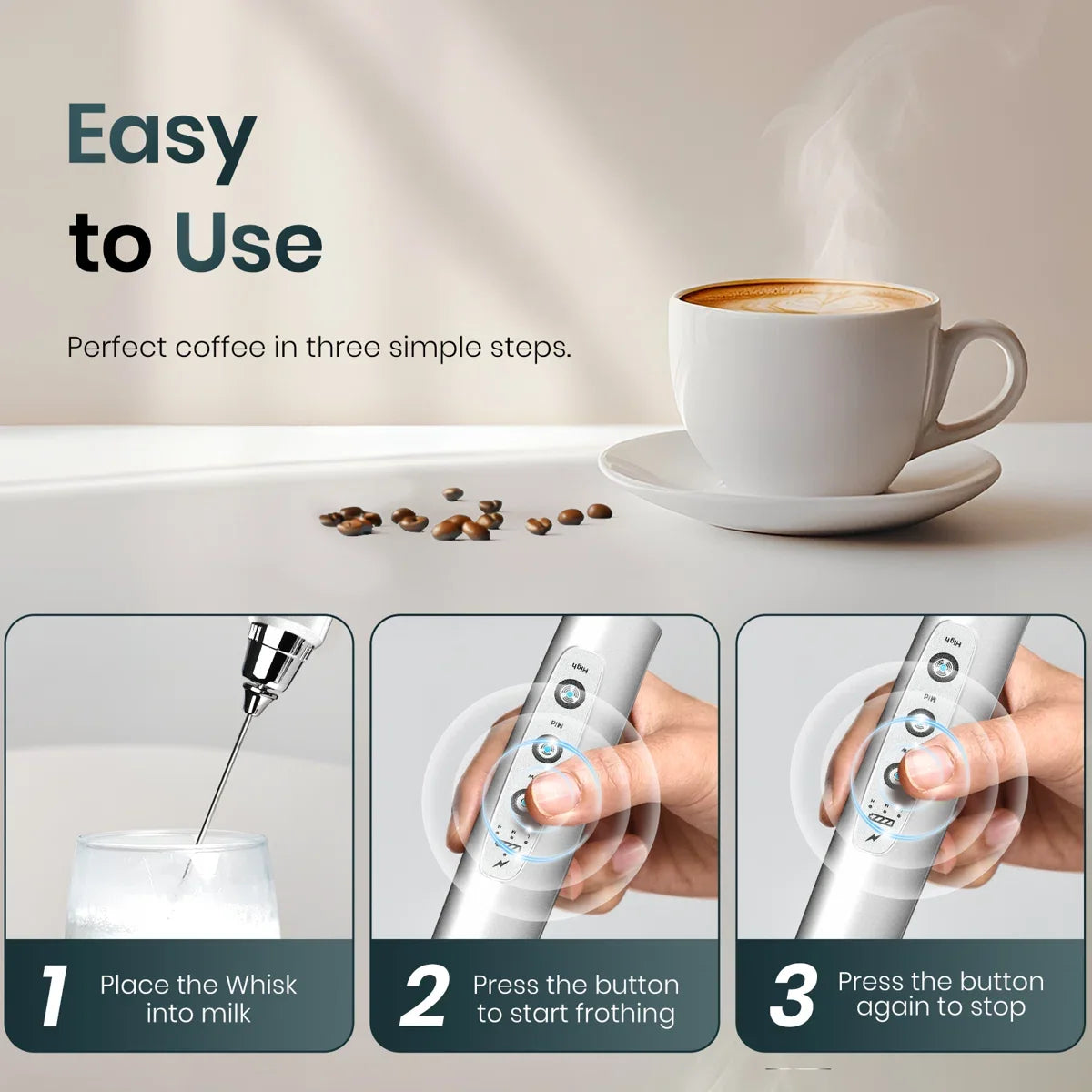 Stainless Steel Handheld Milk Frother Silver