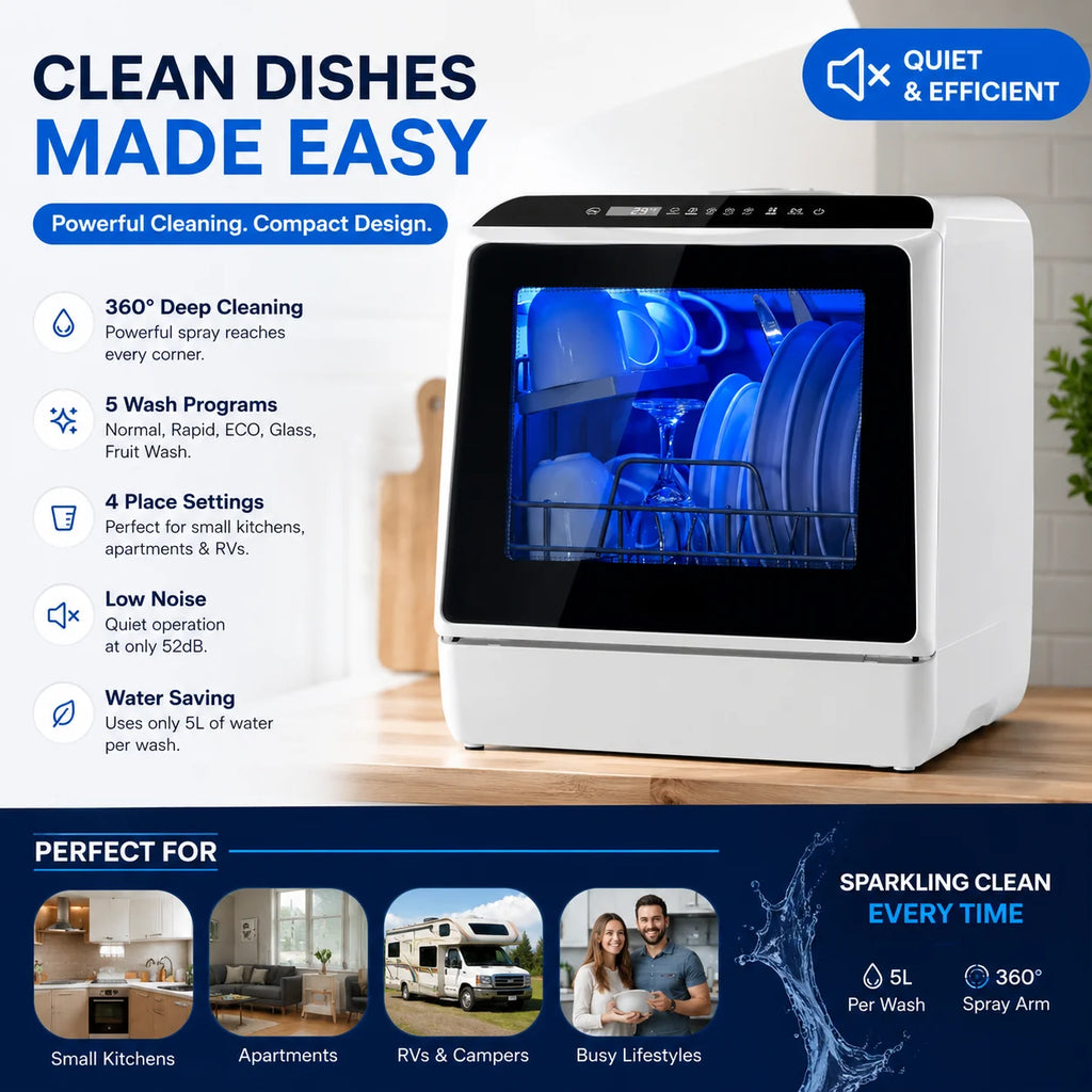 🫗5-in-1 Portable Dishwasher: Wash, Dry, Store & Baby Care Mode