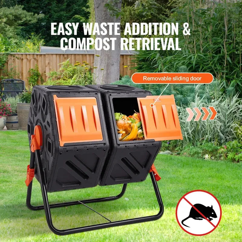 Dual Rotating Compost Tumbler Bin Heavy Duty Outdoor Garden Composter with Accessories