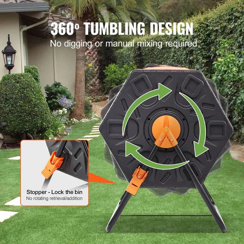 Dual Rotating Compost Tumbler Bin Heavy Duty Outdoor Garden Composter with Accessories