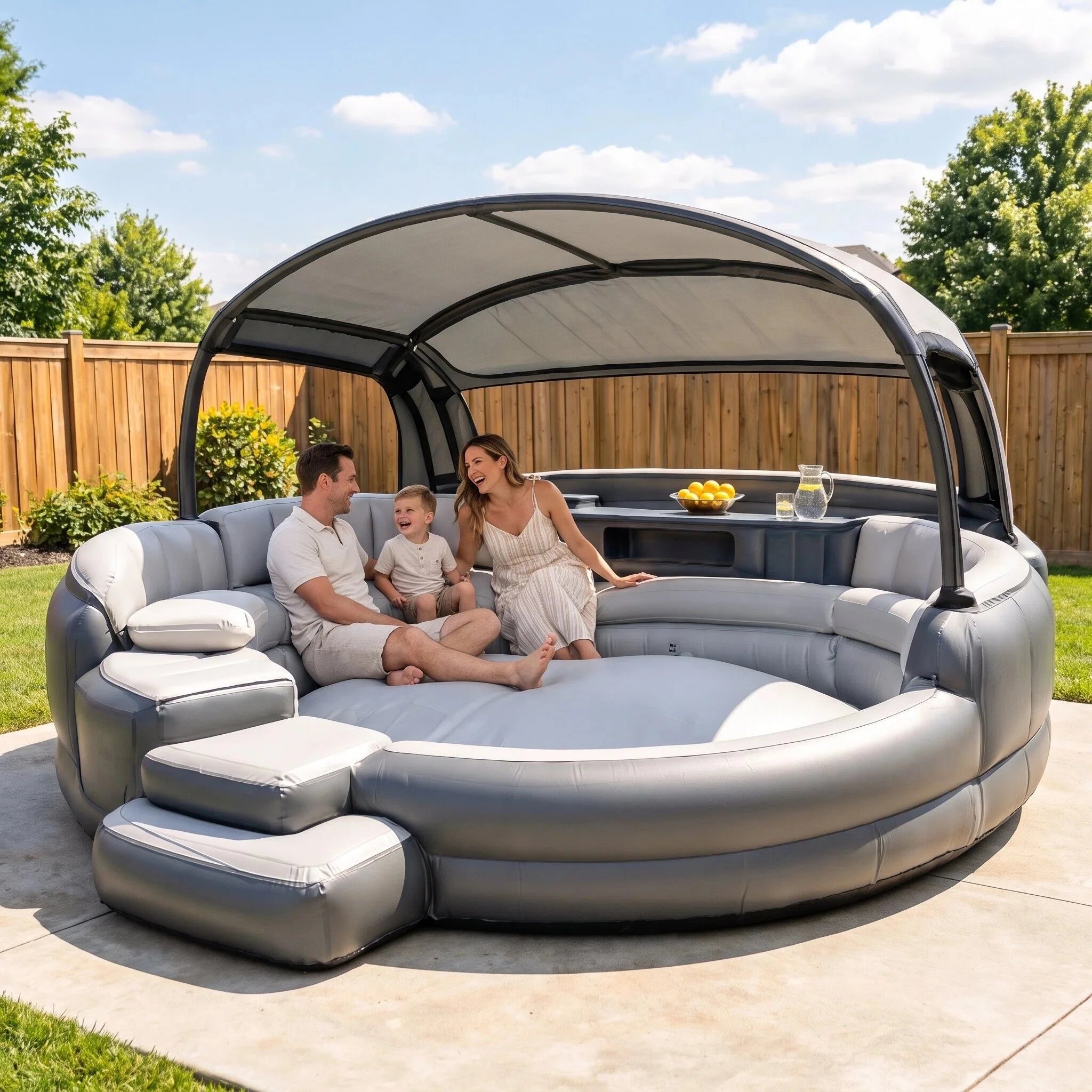 Inflatable Outdoor Lounge Sofa with Canopy – FREE Electric Air Pump & Water Pump Included