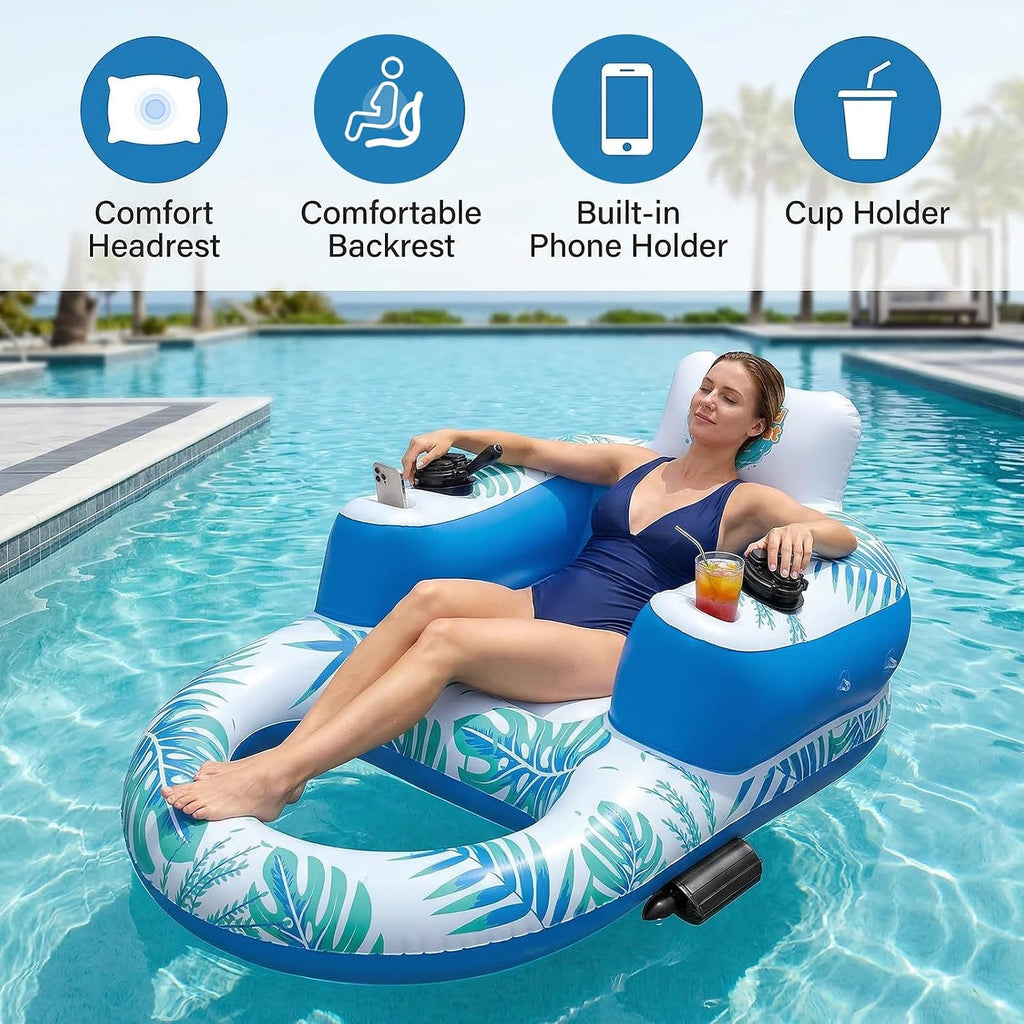 Motorized Pool Float with Canopy, Rechargeable Motorized Floats Lounger for Adults with Dual Motors, Lake Floats Adult Size with Cup Holder for Party