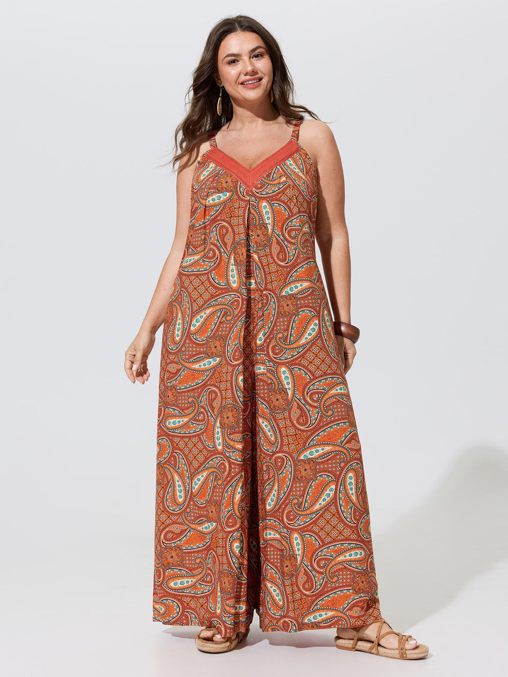 Paisley Print Backless Sleeveless Jumpsuit