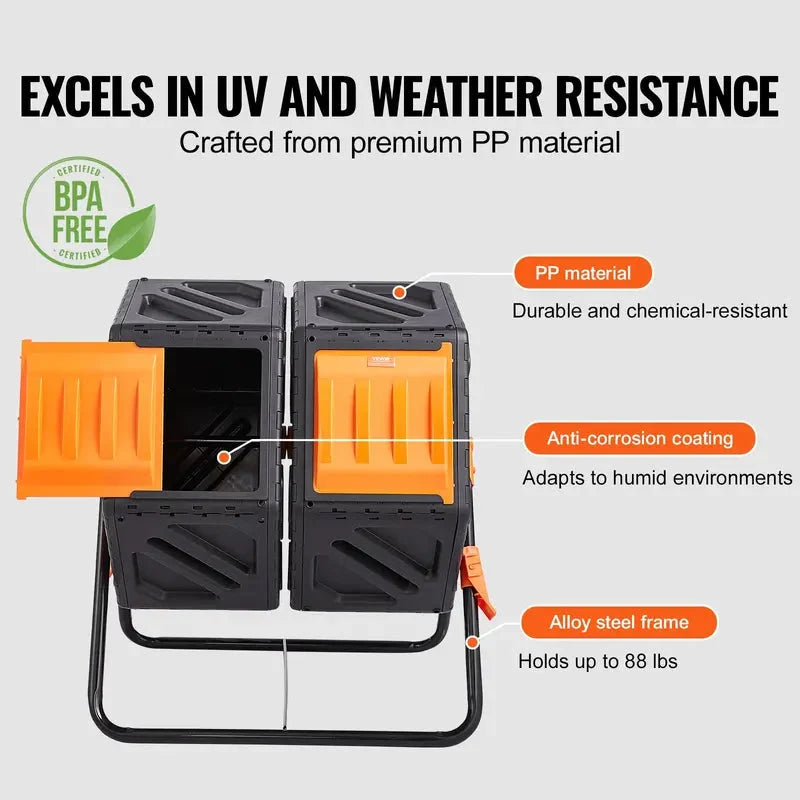 Dual Rotating Compost Tumbler Bin Heavy Duty Outdoor Garden Composter with Accessories