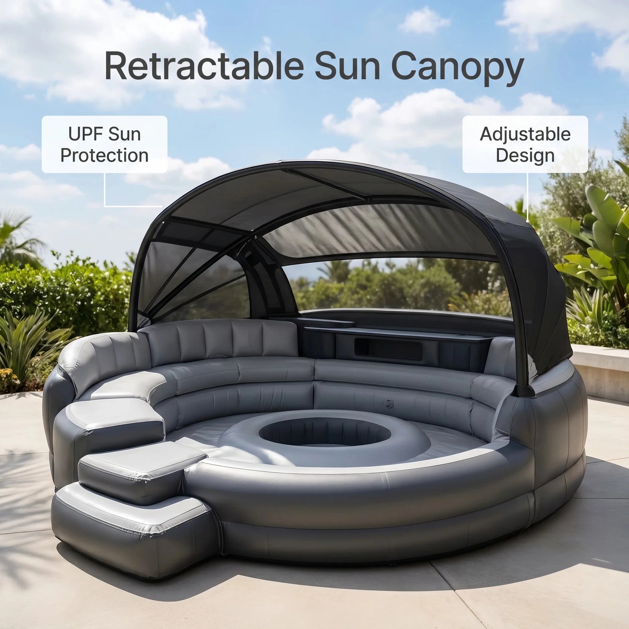 Inflatable Outdoor Lounge Sofa with Canopy – FREE Electric Air Pump & Water Pump Included