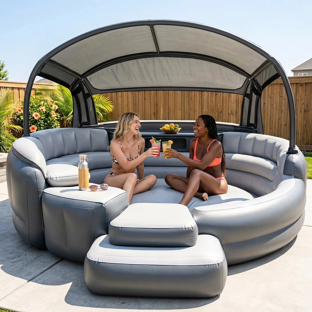 Inflatable Outdoor Lounge Sofa with Canopy – FREE Electric Air Pump & Water Pump Included