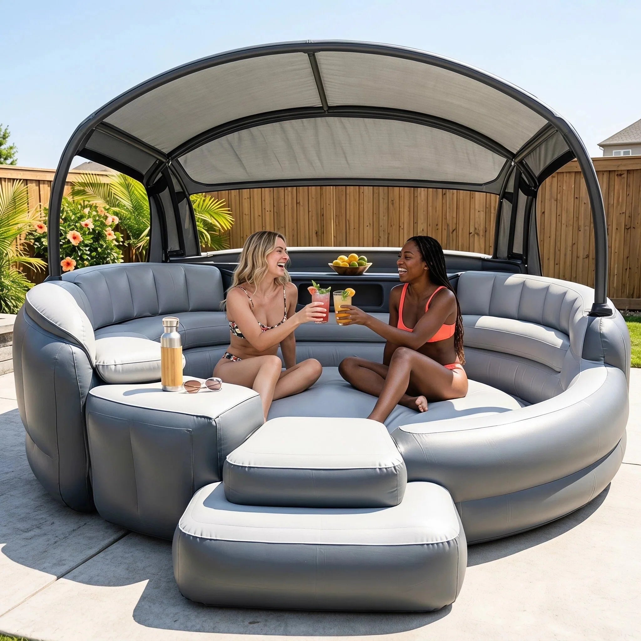 Inflatable Outdoor Lounge Sofa with Canopy – FREE Electric Air Pump & Water Pump Included