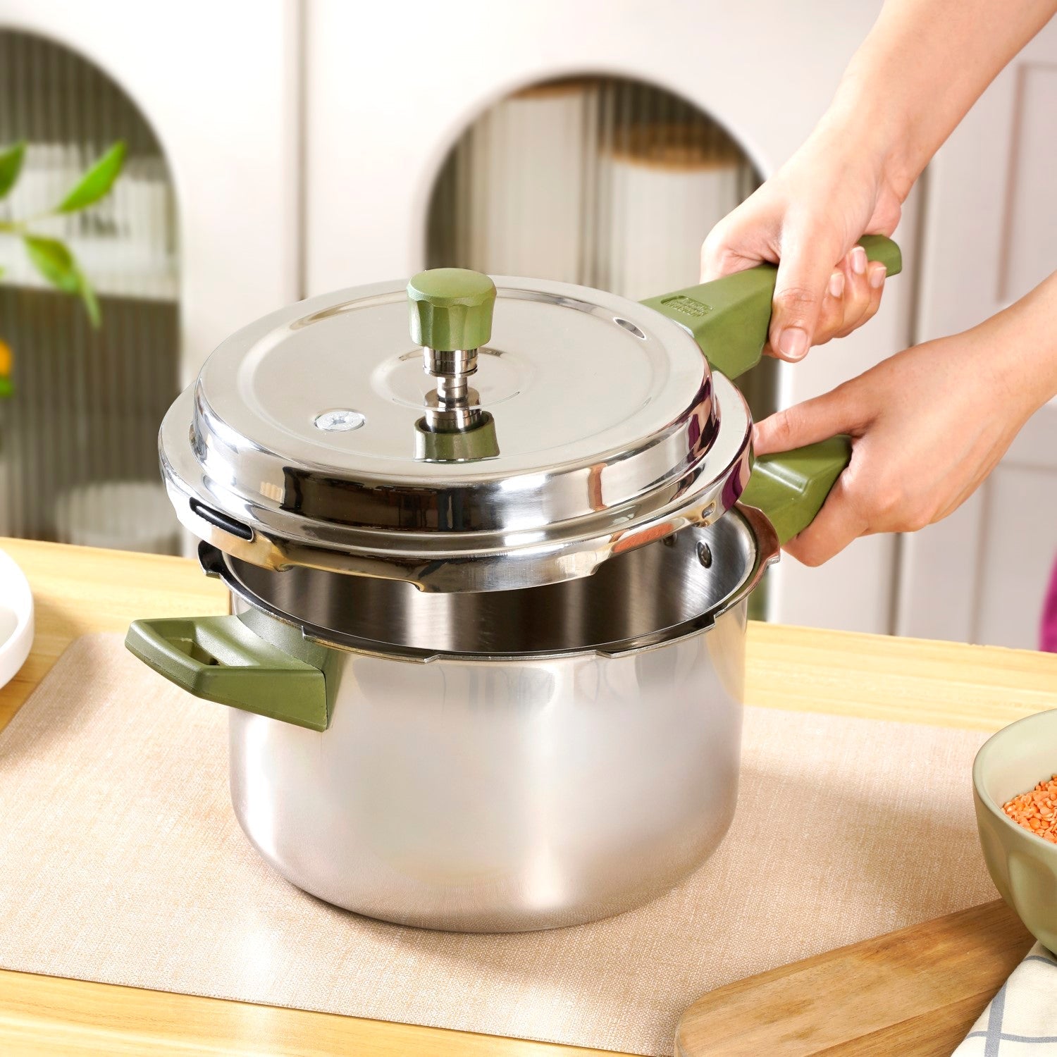 Zesta Triply Stainless Steel Induction Safe Pressure Cooker 5 Litre Spill Safe Lid