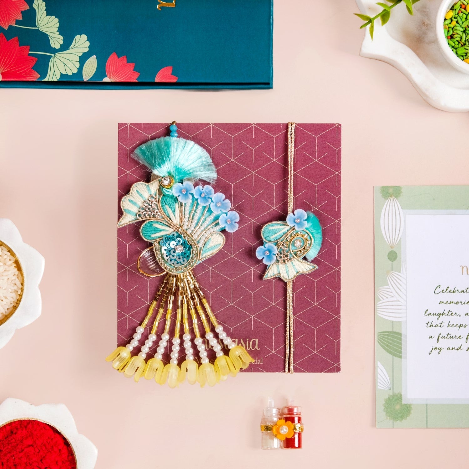 Floral Fantasy Rakhi And Lumba Gift Set