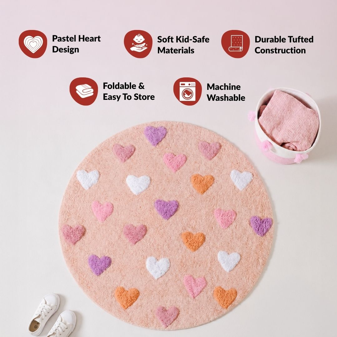 All Hearts Soft Girl Round Rug 100cm