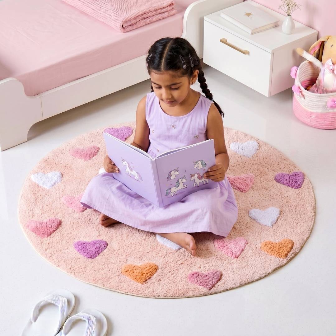 All Hearts Soft Girl Round Rug 100cm