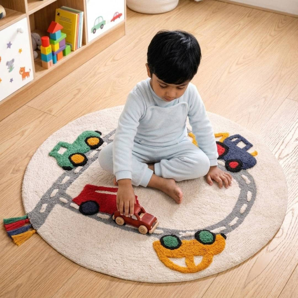 Street Cars Soft Cotton Kids Rug 100cm