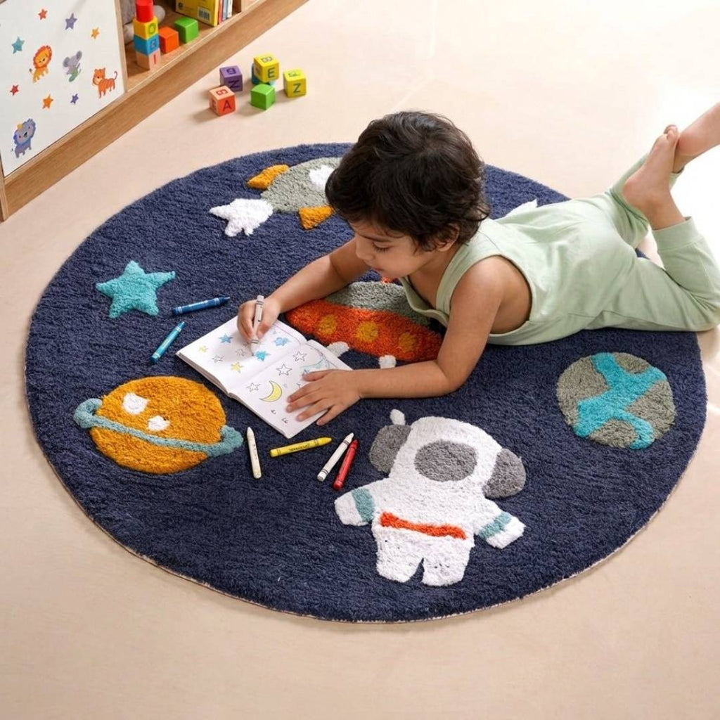 Little Astronaut Tufted Kids Space Rug 100cm