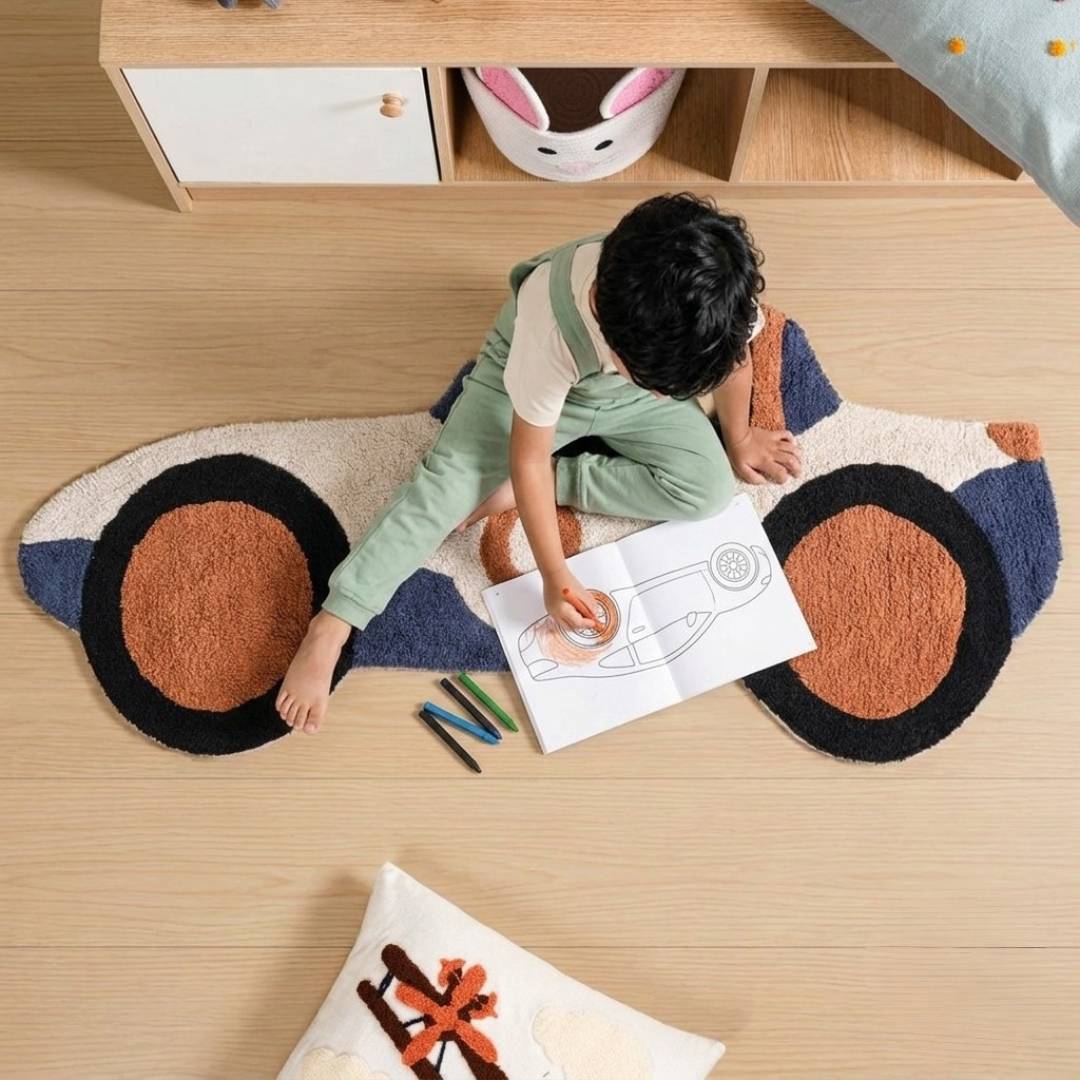 Sports Car Tufted Kids Rug 110x46cm
