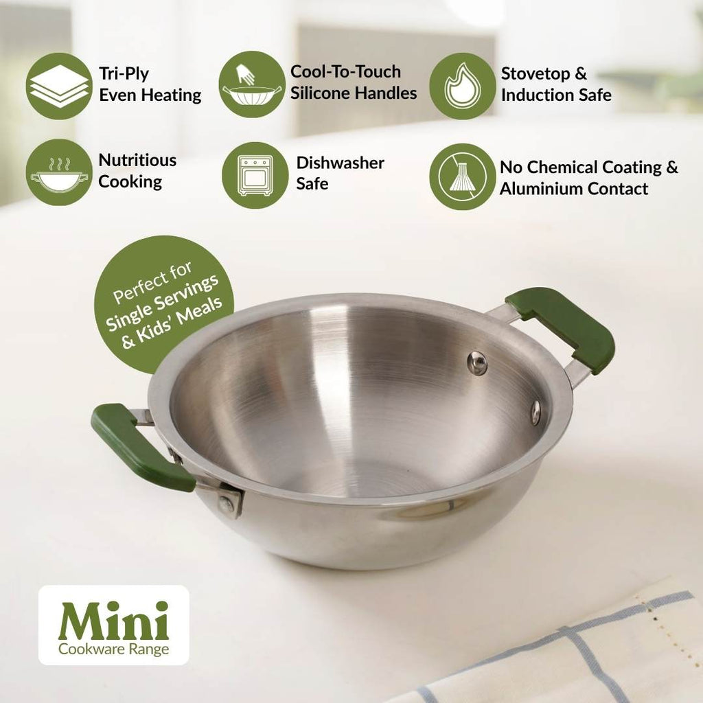 Pico Triply Induction Safe Stainless Steel Mini Kadai 900ml