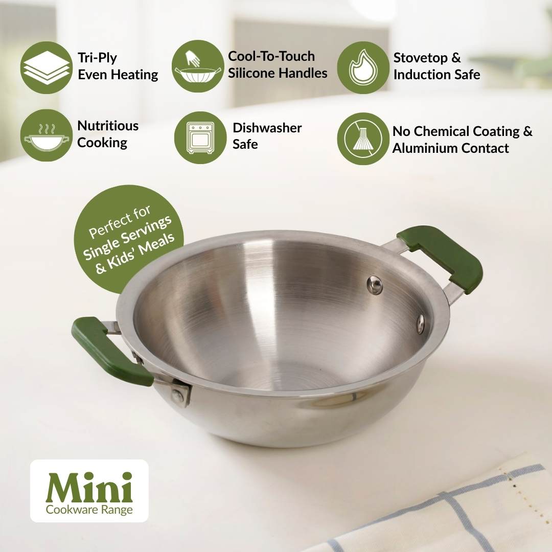 Pico Triply Induction Safe Stainless Steel Mini Kadai 900ml