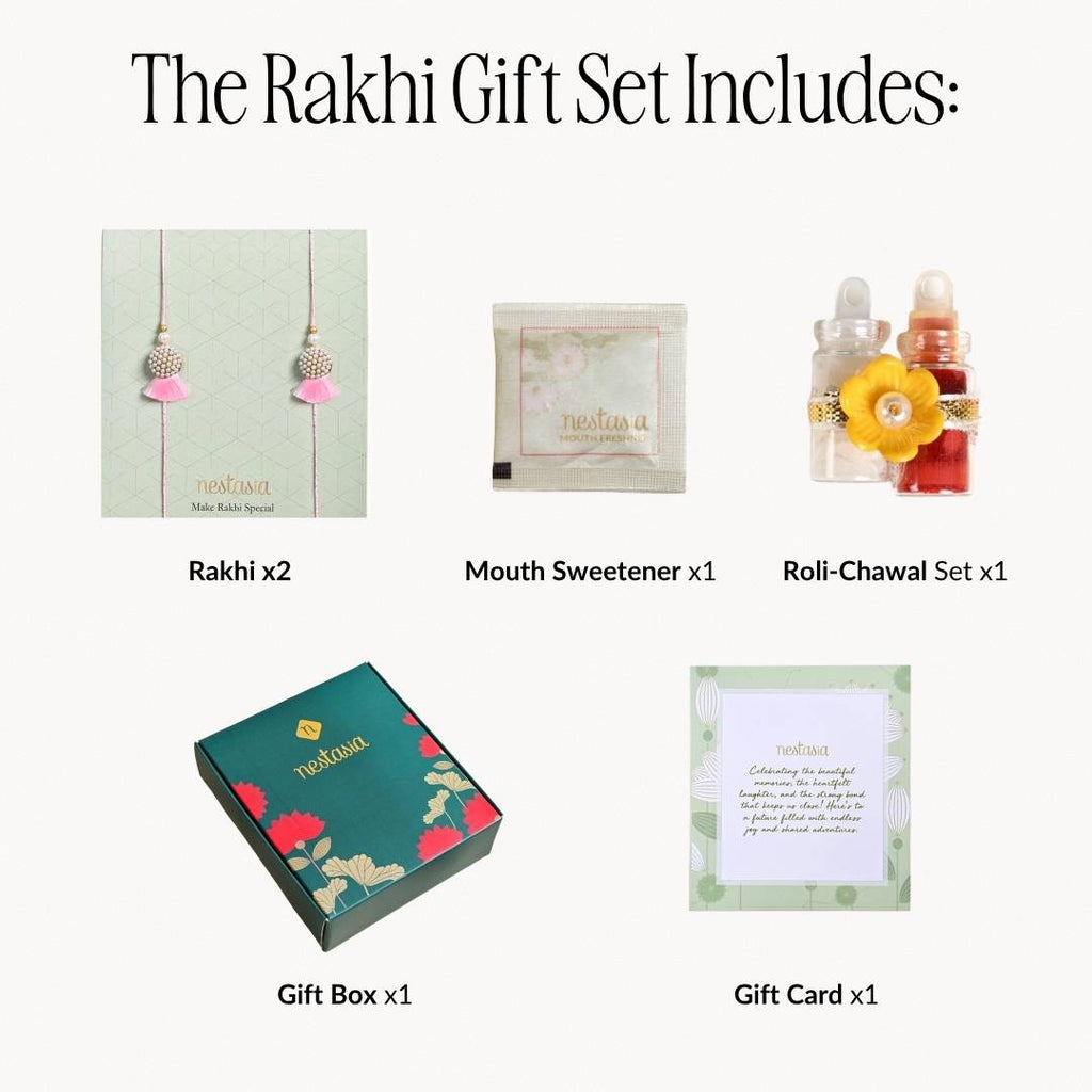 Blush Pearl Tassel Rakhi Gift Set