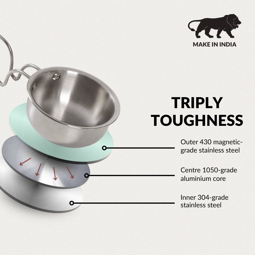 Induction Safe Triply Stainless Steel Tadka Pan 300ml