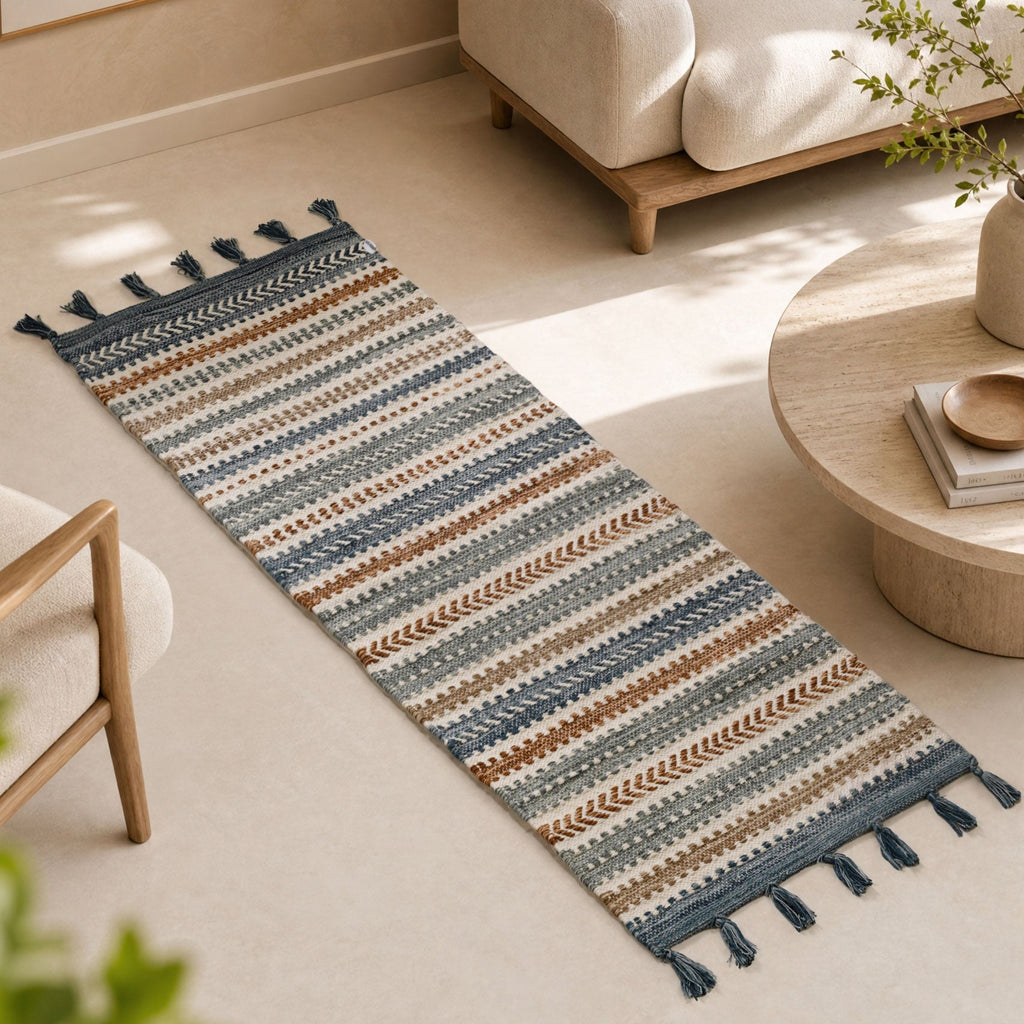 Shore Stripe Tassel Washable Floor Runner 130x50cm