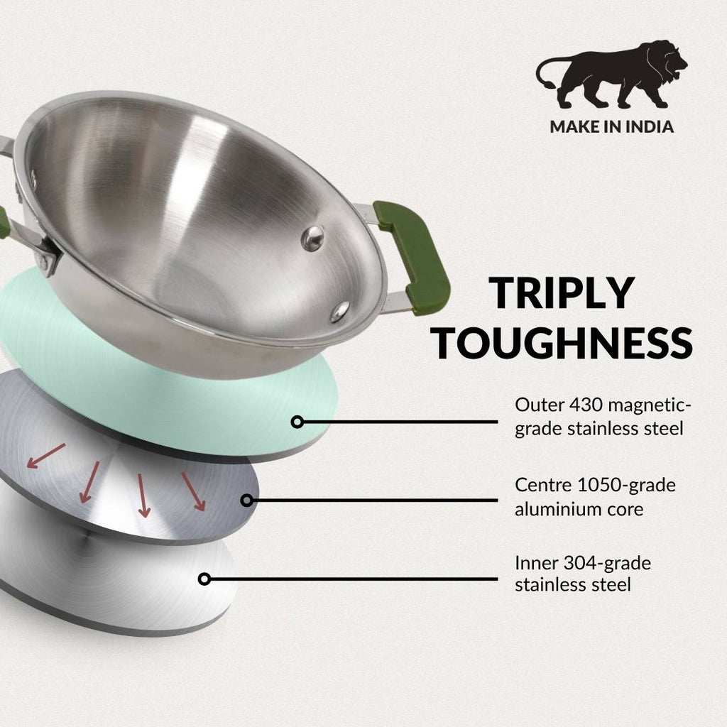 Pico Triply Induction Safe Stainless Steel Mini Kadai 900ml