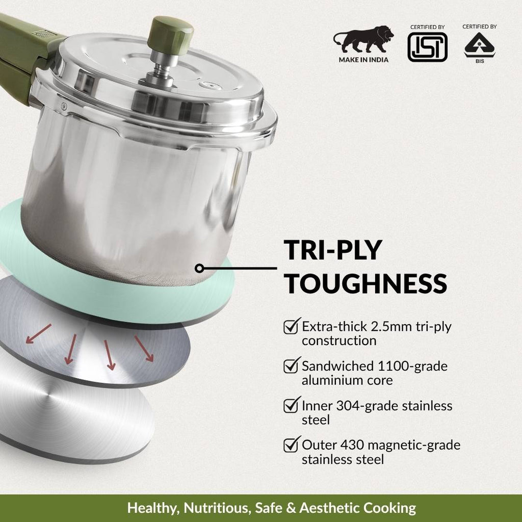 Zesta Induction Safe Triply SS Pressure Cooker 3 Litre With Spill Control Lid