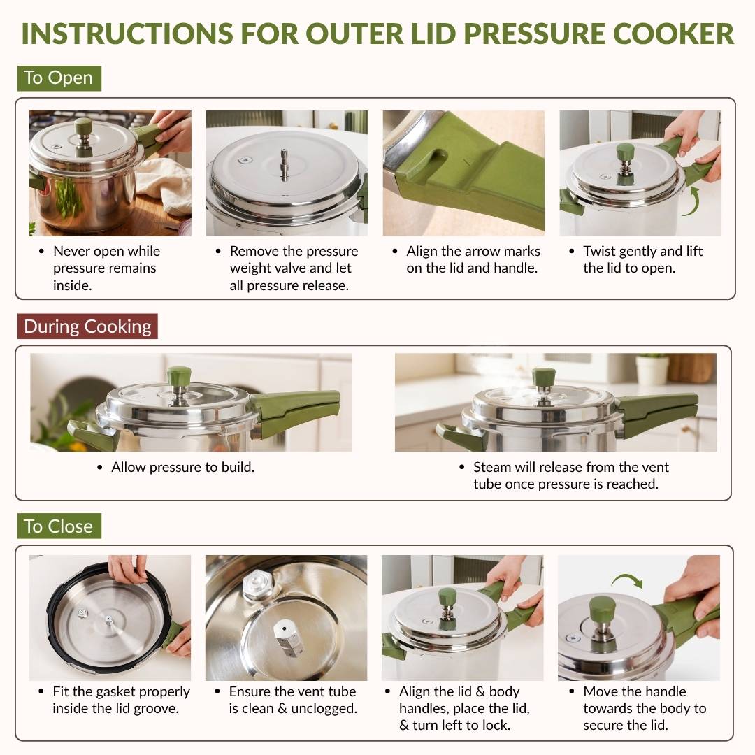 Zesta Triply Stainless Steel Induction Safe Pressure Cooker 5 Litre Spill Safe Lid
