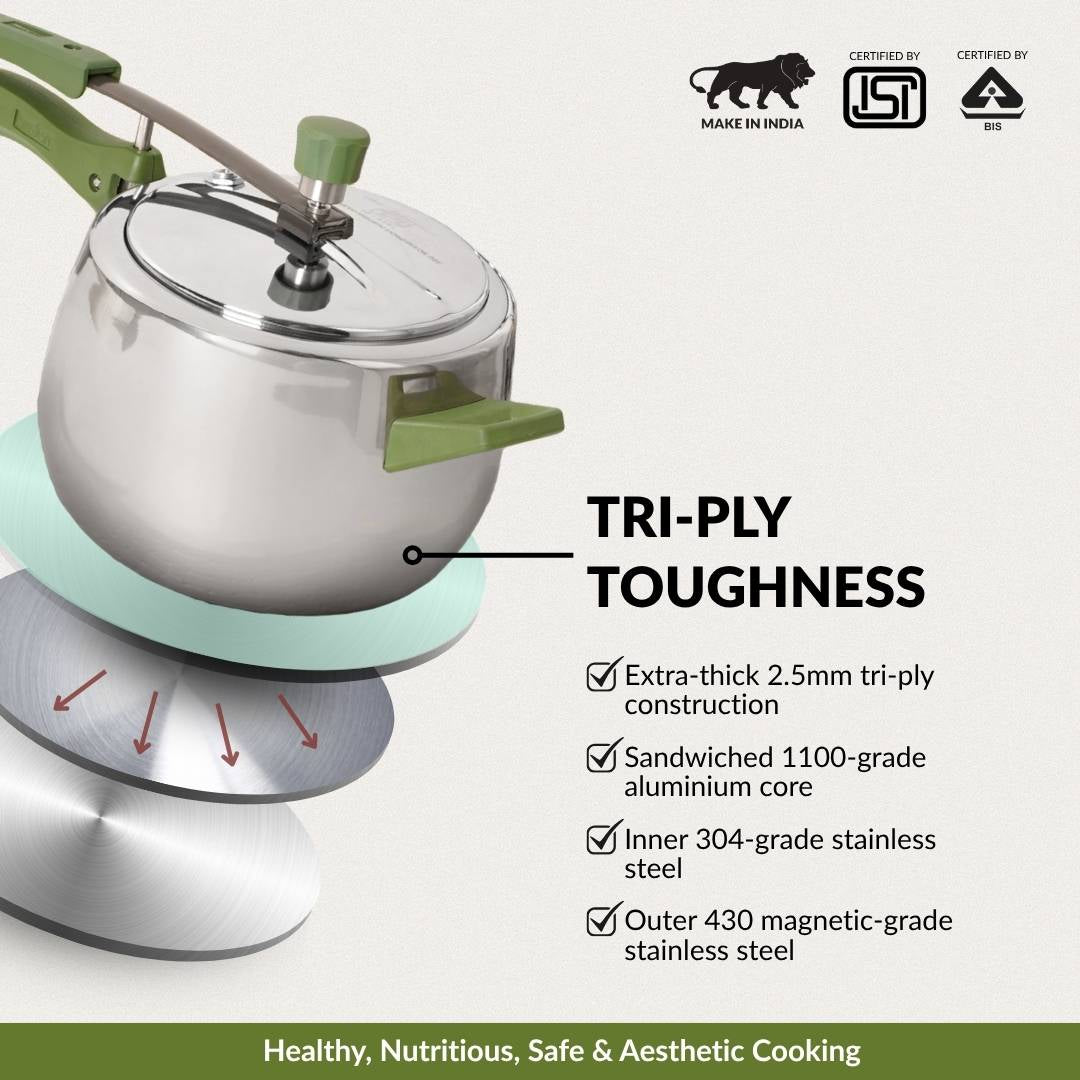 Zesta Triply Stainless Steel Inner Lid Induction Safe Pressure Cooker 5 Litre