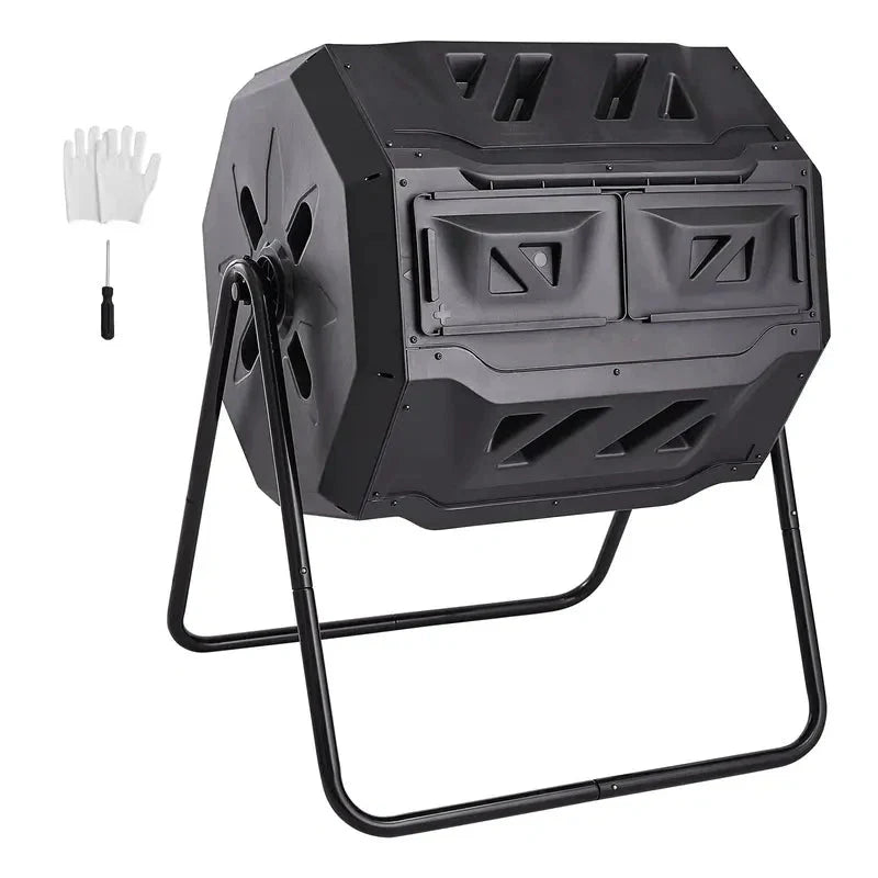Dual Rotating Compost Tumbler Bin Heavy Duty Outdoor Garden Composter with Accessories