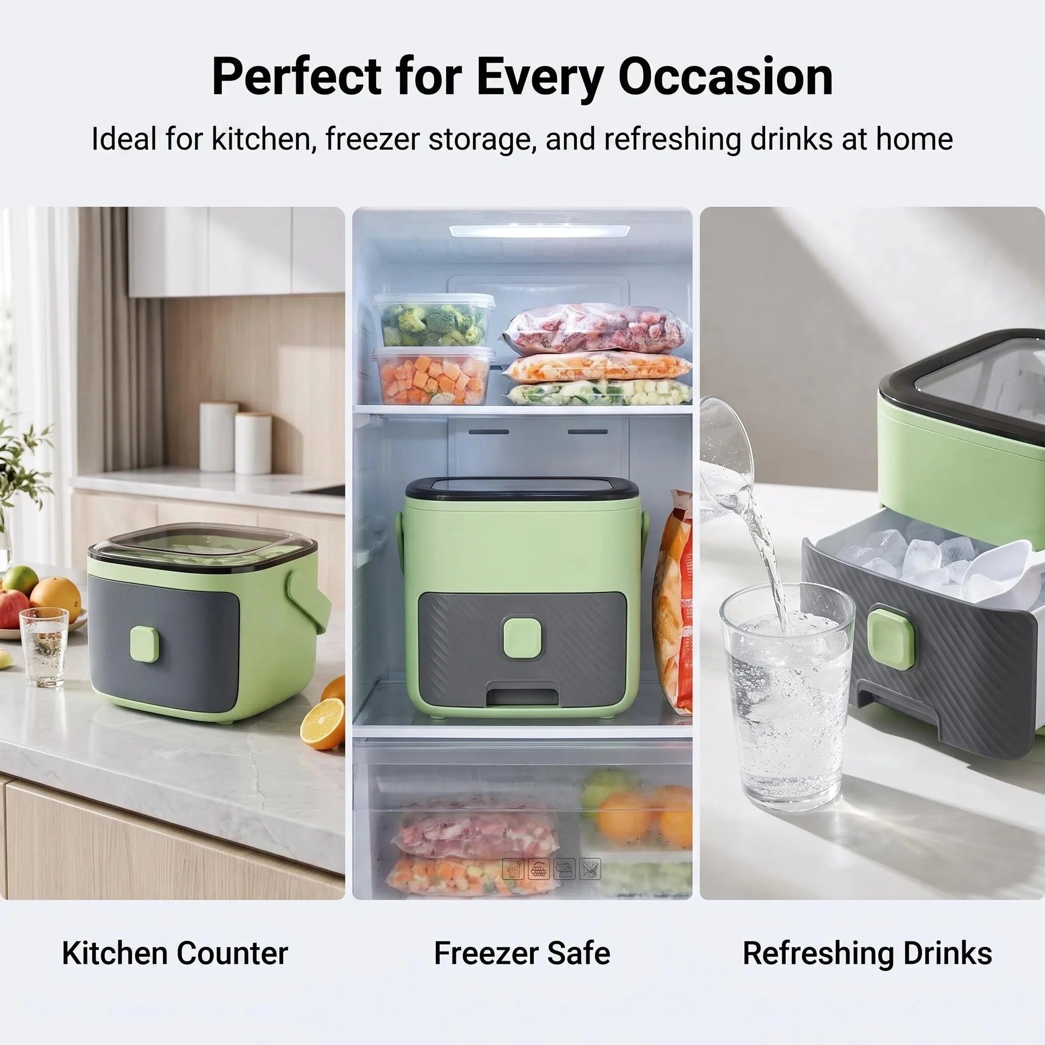 Ice Storage Container with Built-In Scoop Drawer Design Visible Window BPA Free Freezer Ice Cube Organizer Box