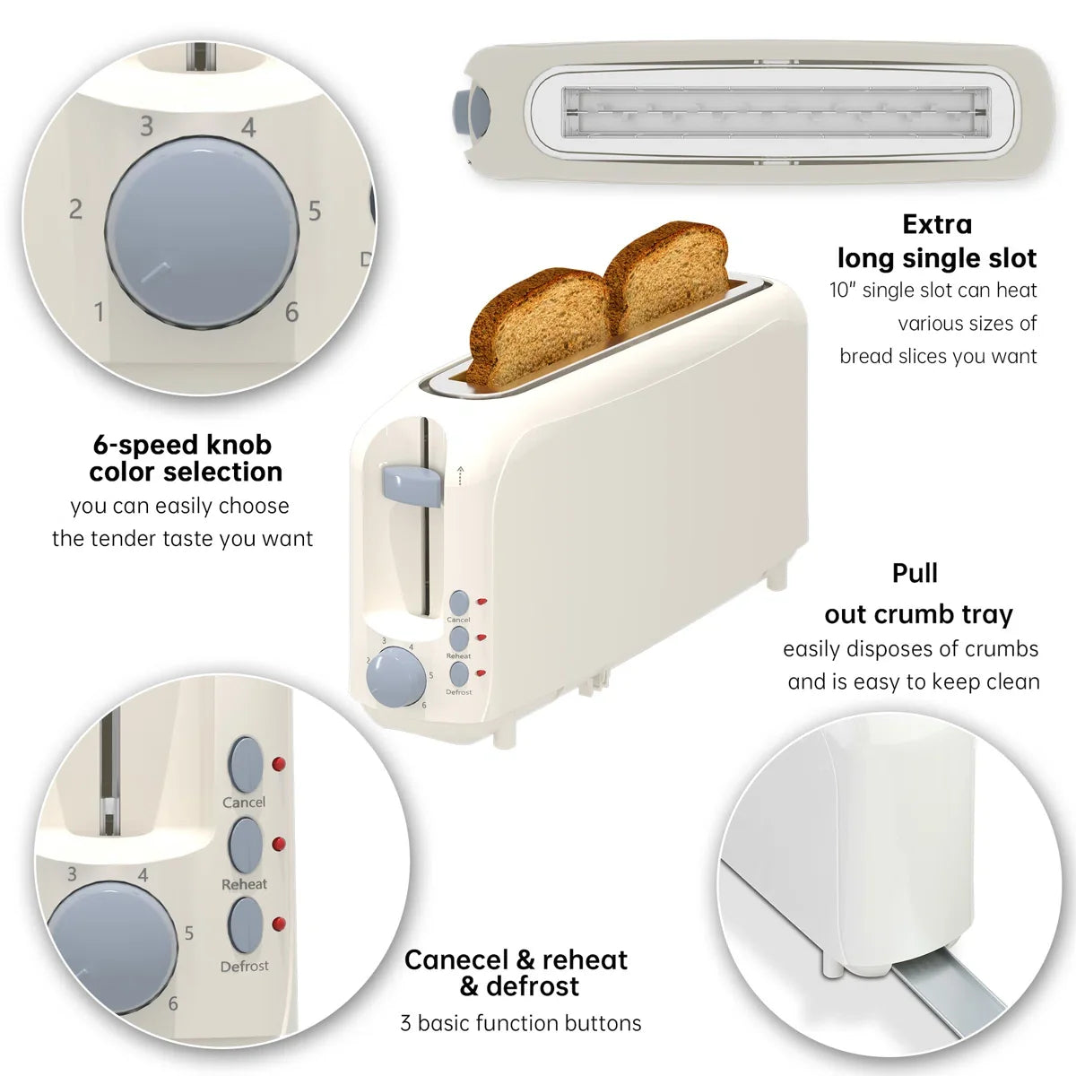 White 2-Slice Slim Toaster