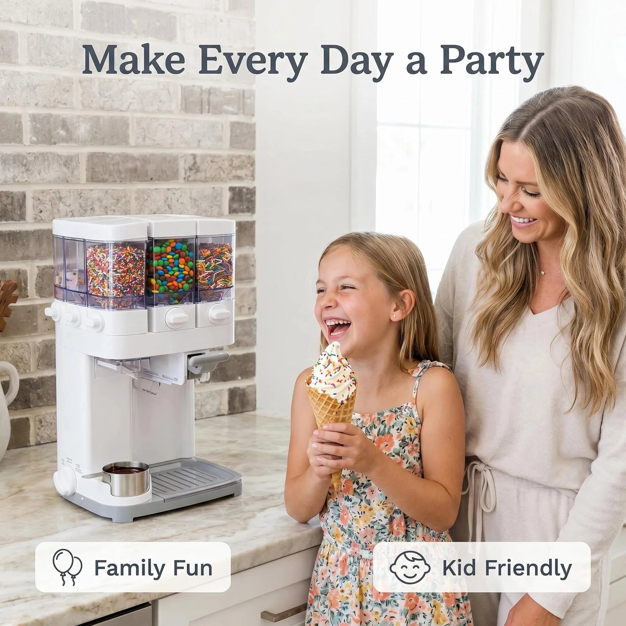 Countertop Soft Serve Ice Cream Machine Built-in Topping Storage Home Ice Cream Maker