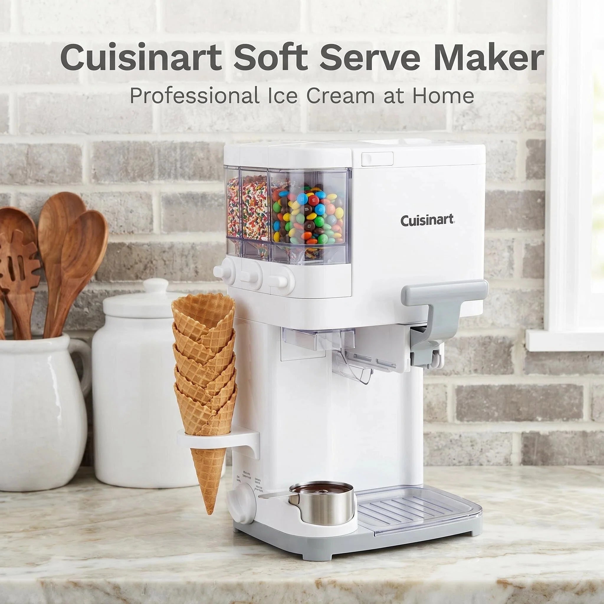 Countertop Soft Serve Ice Cream Machine Built-in Topping Storage Home Ice Cream Maker