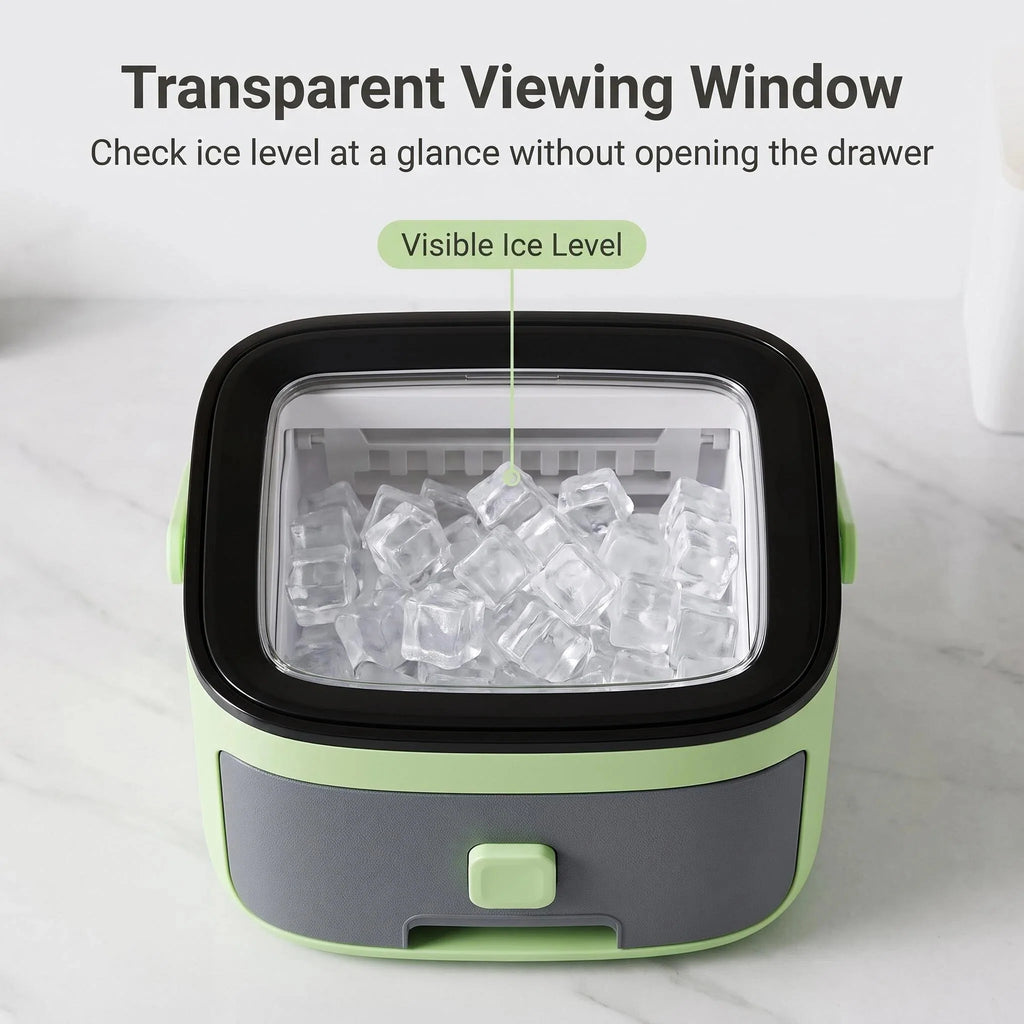 Ice Storage Container with Built-In Scoop Drawer Design Visible Window BPA Free Freezer Ice Cube Organizer Box