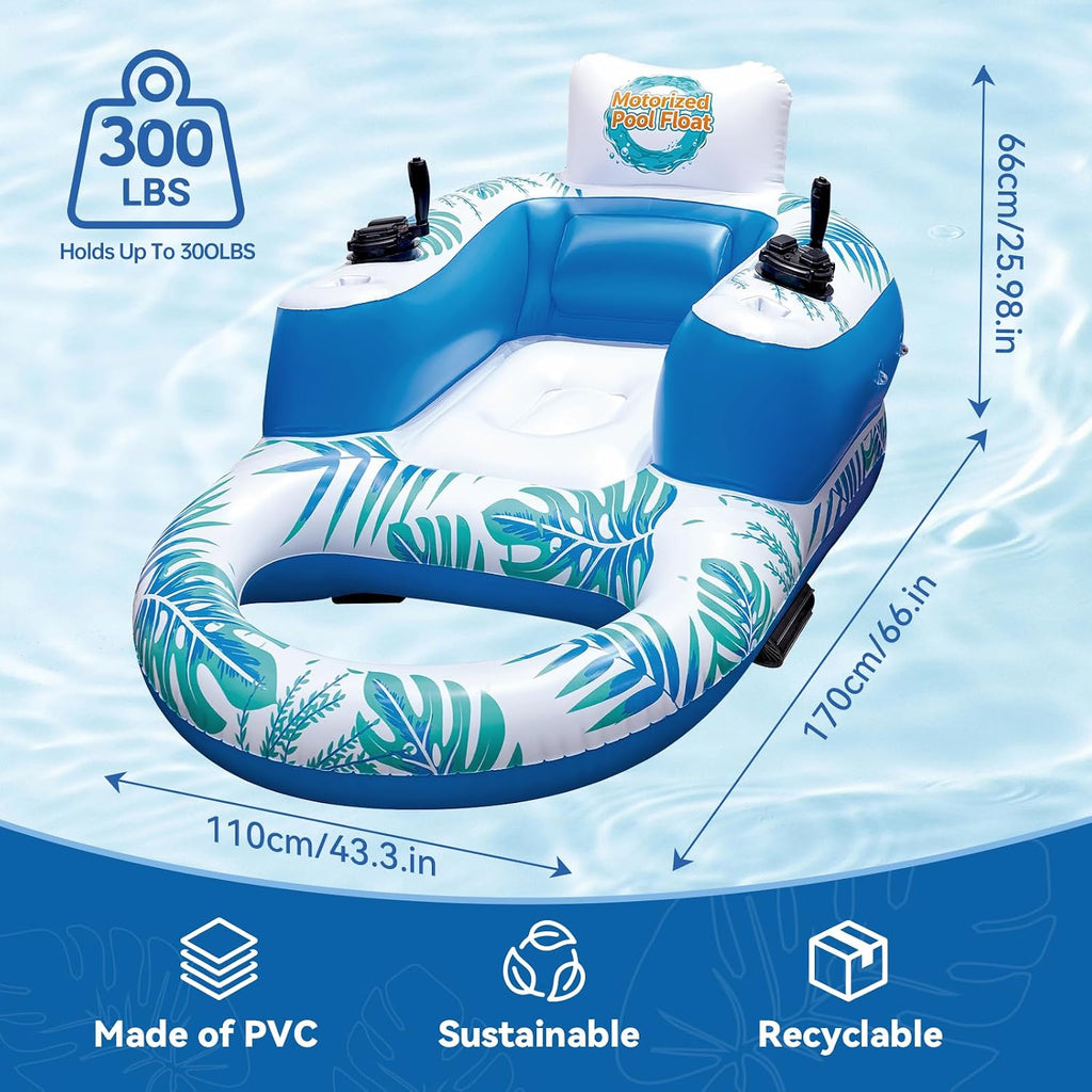 Motorized Pool Float with Canopy, Rechargeable Motorized Floats Lounger for Adults with Dual Motors, Lake Floats Adult Size with Cup Holder for Party