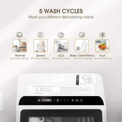 🫗5-in-1 Portable Dishwasher: Wash, Dry, Store & Baby Care Mode