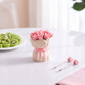 Pink Rose Fruit Fork With Ceramic Vase Set Of 13