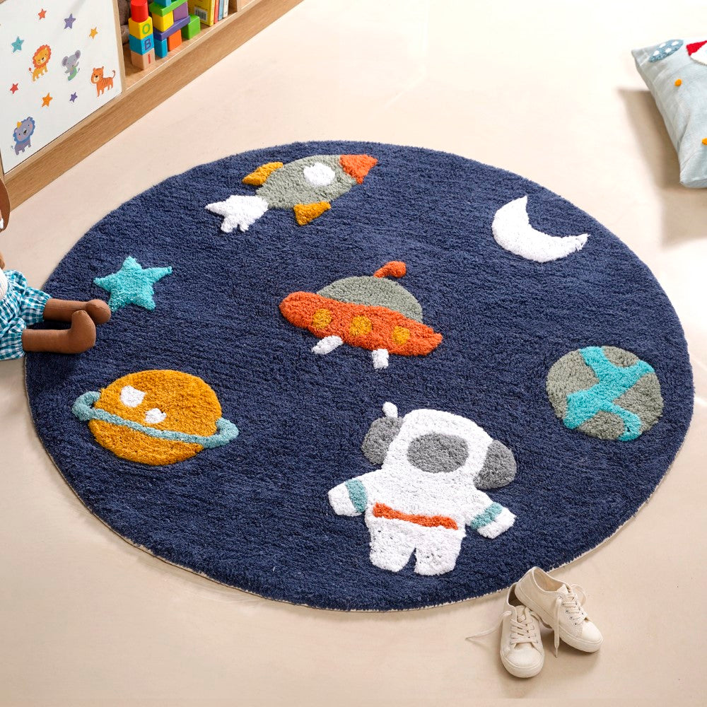 Little Astronaut Tufted Kids Space Rug 100cm