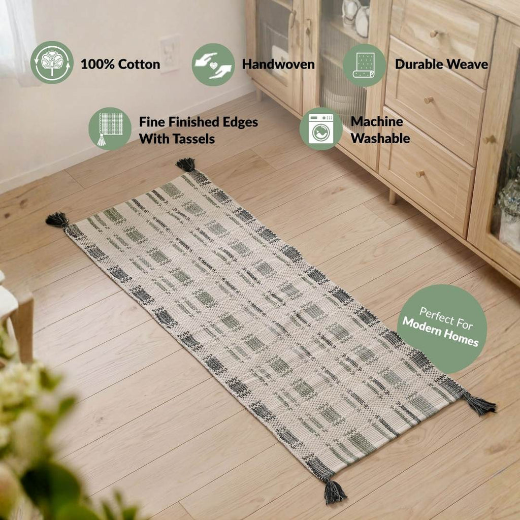 Sage Stitch Bedside Floor Runner 130x50cm