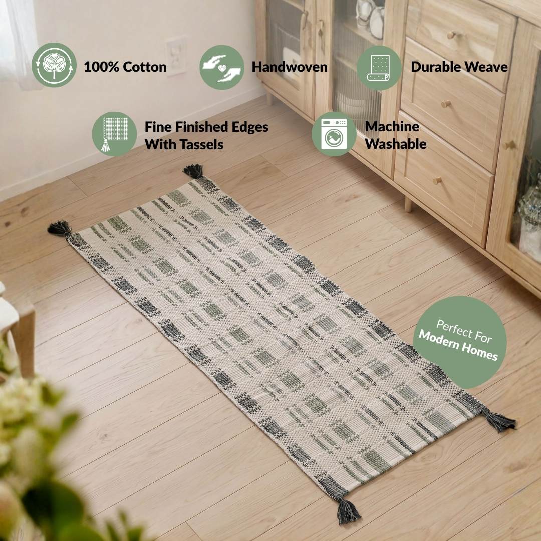 Sage Stitch Bedside Floor Runner 130x50cm