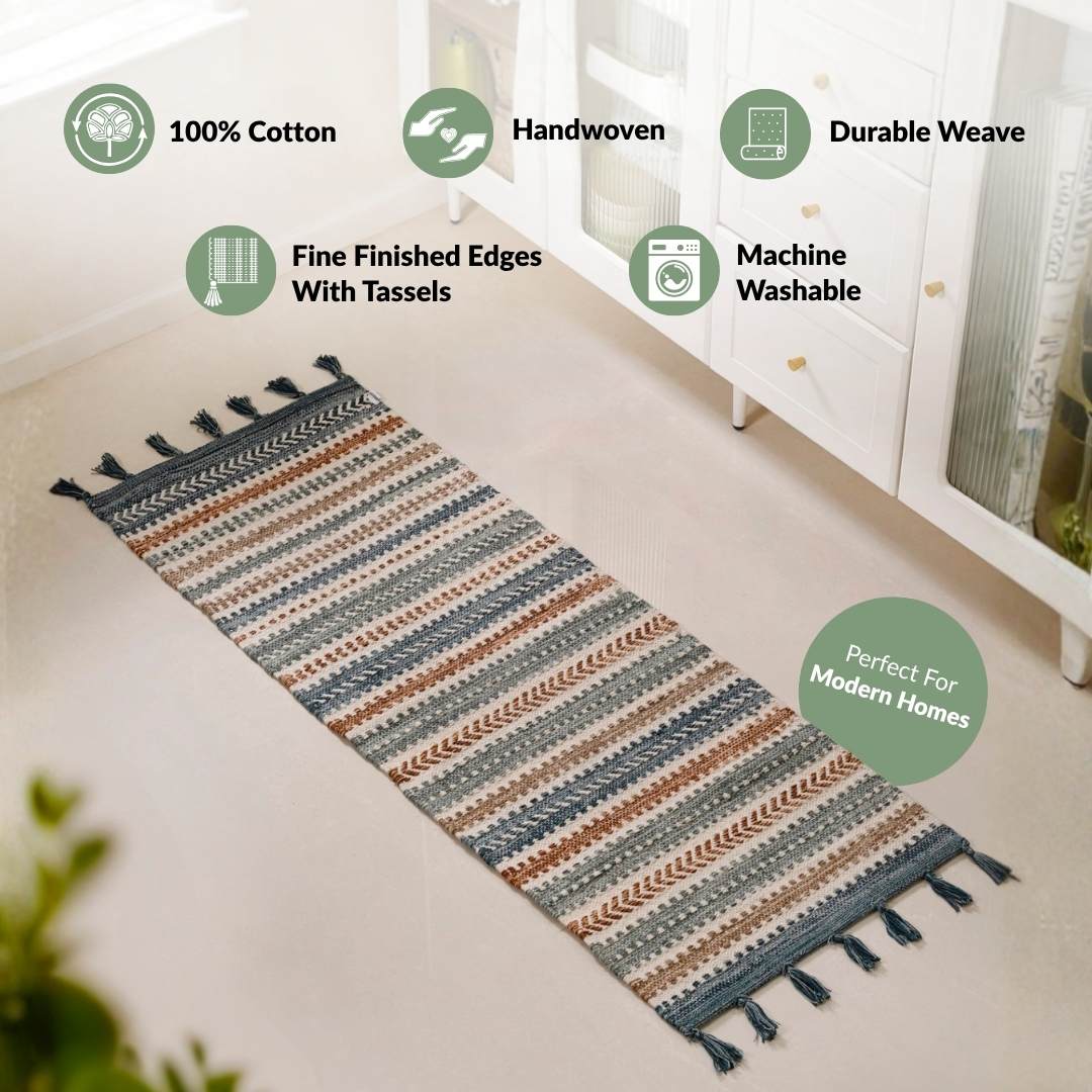 Shore Stripe Tassel Washable Floor Runner 130x50cm
